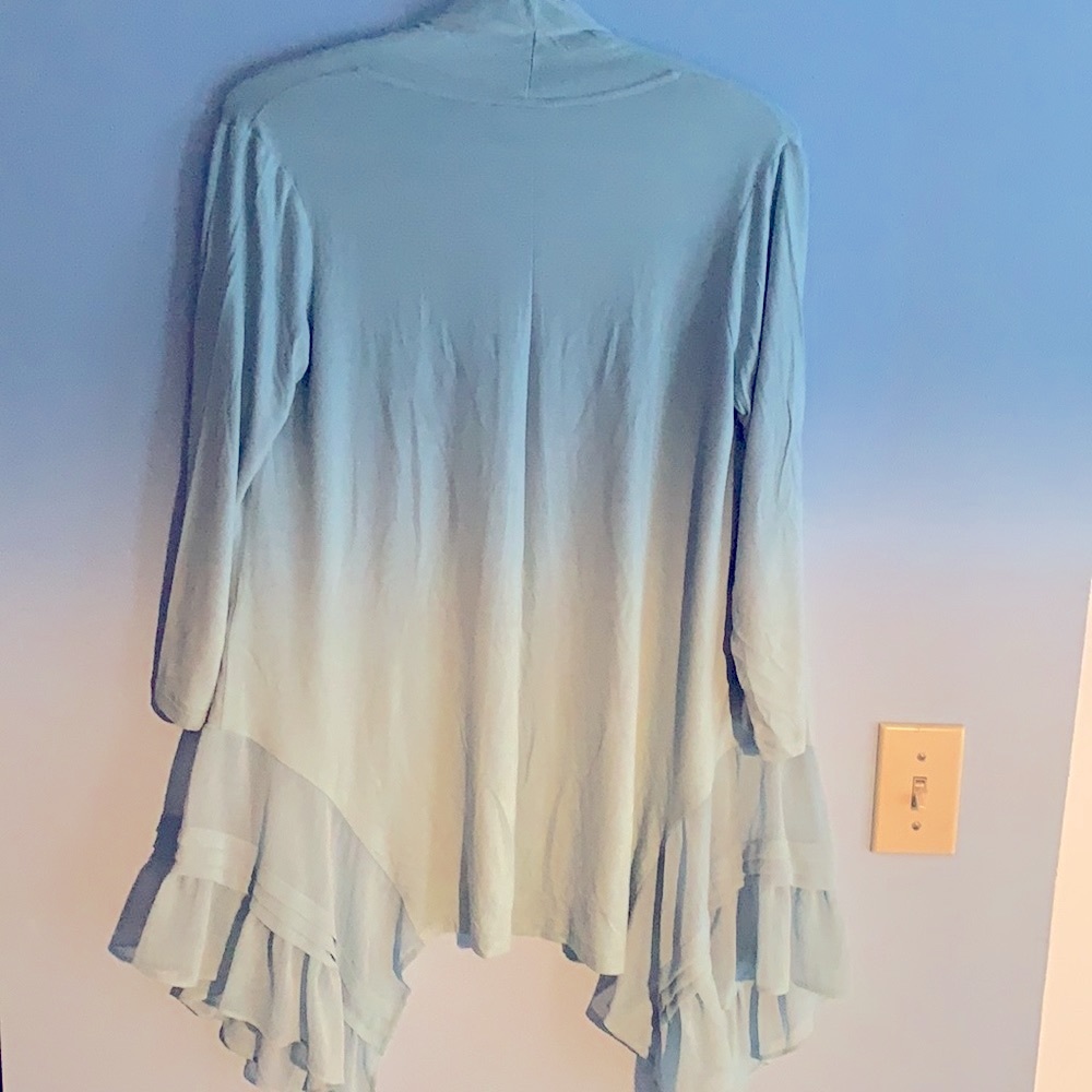 LOGO Open Front Lightweight Cardigan with Chiffon hem trim - Picture 4 of 4